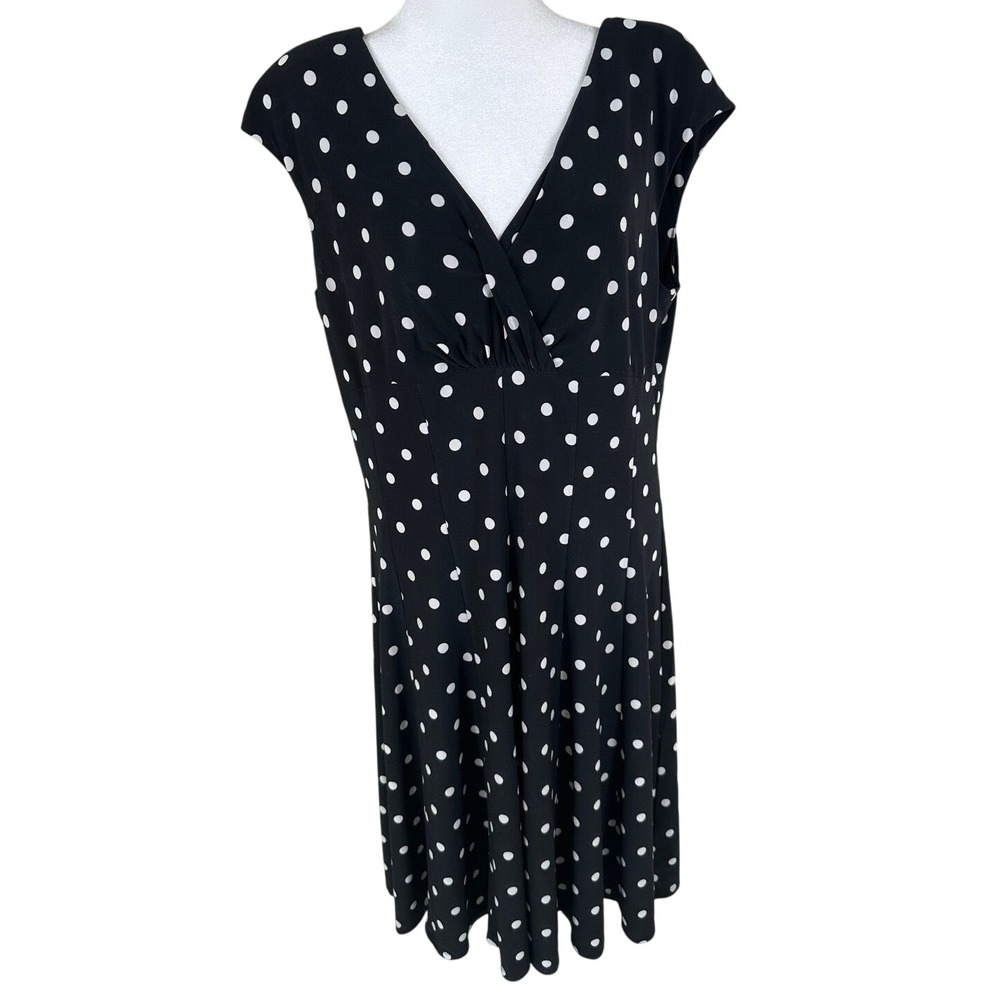 Lauren Ralph Lauren Polka Dot Dress Women 14 Black Retro Classic Office Business